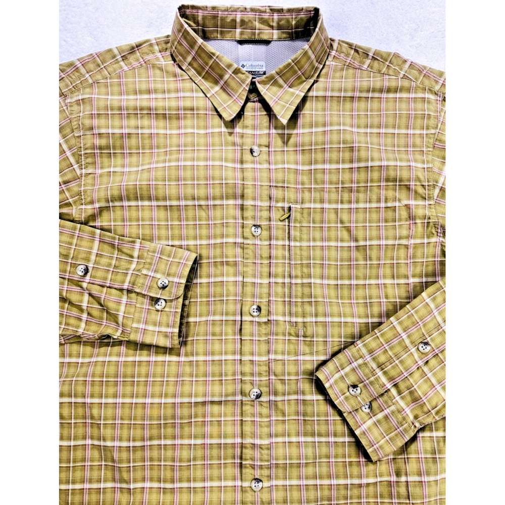 Columbia Titanium Omni-Shade Shirt Men L Green Plaid Button Front L/S Vented